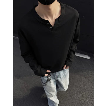 Autumn White Long Sleeved T-shirt Men Fashion Black V-neck T-shirt Men Japanese Streetwear Hip-hop Loose Plaid T Shirt Mens Top